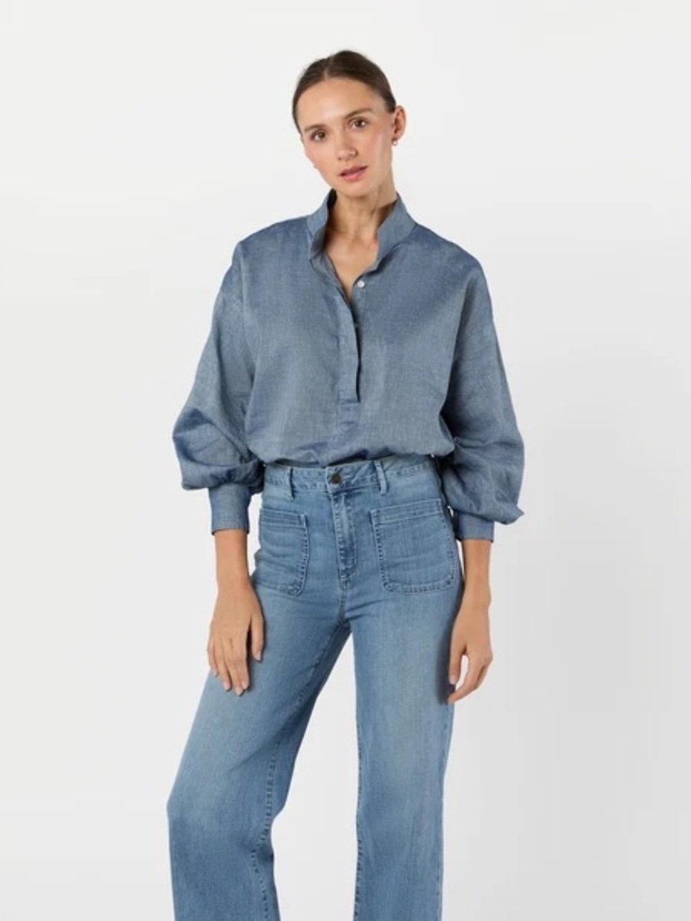 Ann Mashburn Anaya Popover Shirt in Indigo Cotolino Chambray by Ann Mashburn